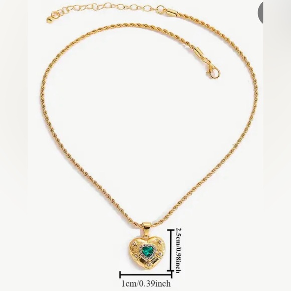 Golden Heart, Faux Emerald Pendant, Cubic Zirconia Necklace & Earrings Set - Picture 6 of 7
